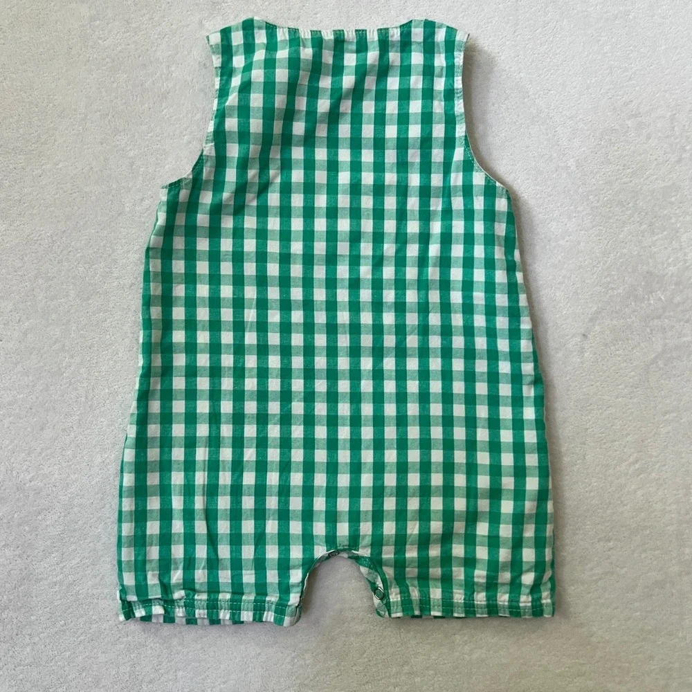 Honey Bean Shortall Green Gingham Watermelon Applique Romper 18M